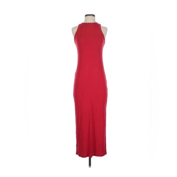LOFT Bright Red Ribbed Crewneck Maxi Dress - Picture 4 of 5